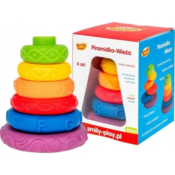 Hračka pro nejmenší PYRAMIDA VĚŽ SKLÁDAČKA SMILY PLAY EDUKAČNÍ SENZORICKÁ TRÉNINK RUČIČEK
