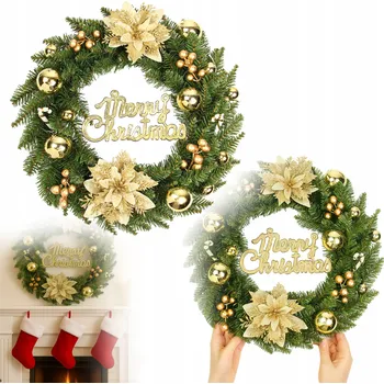 Vánoční dekorace VÁNOČNÍ VĚNEC ELEGANTNÍ ČERVENÁ SVÁTEČNÍ DEKORACE NA DVEŘE