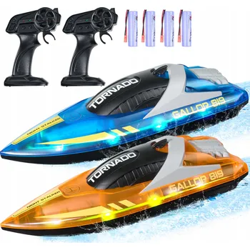 RC model auta Loď Dálkově RC Modrý-Oranžový 2ks 2,4GHz 12KM/H 4 akumulátory