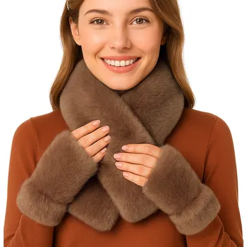 Šála Hagne sada: rukavice a šála, univerzální velikost, hnědá