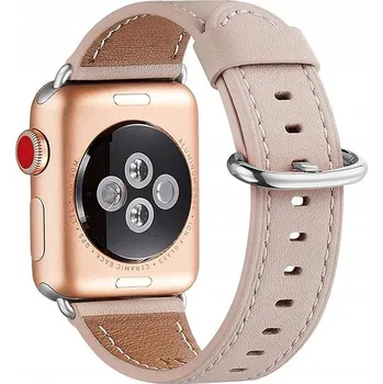 Řemínek na hodinky ŘEMÍNEK PRO APPLE WATCH 1/2/3/4/5/6/7/8/9/SE 38/40/41mm BÉŽOVÝ KOŽENÝ