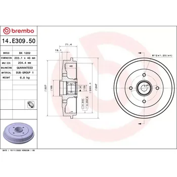 Brzdový buben BREMBO Brzdový buben ESSENTIAL LINE - With Bearing Kit BRE 14.E309.50