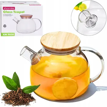 Konvice na čaj Skleněná konvice na čaj a bylinky s víčkem a filtrem-pružinkou 1 l KAMILLE