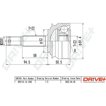 Hřídel nápravy Sada kloubů, hnací hřídel, DP2110.10.1392