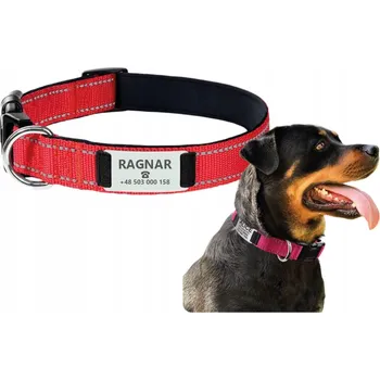 Obojek pro psa ČERVENÝ OBOJEK S REFLEXNÍM PRVKEM, JMÉNEM A IDENTIFIKÁTOREM PRO PSA NEBO KOČKU, LASEROVÉ GRAVÍROVÁNÍ