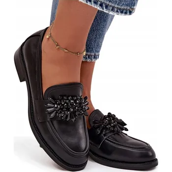 Dámské mokasíny Dámské mokasíny z eko kůže s ozdobou, černé, velikost 40