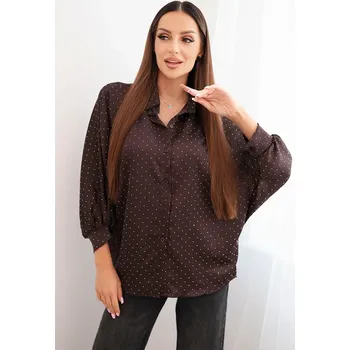 Dámská halenka Kesi Dámská viskózová košile ART5337 s knoflíky a límečkem Barva: Hnědá, Velikost: UNI