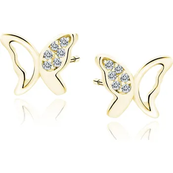 Náušnice Pozlacené stříbrné náušnice pecky ve tvaru motýlka se zirkony - Meucci SLE407
