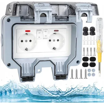 Elektrická zásuvka Dvojitá vodotěsná zásuvka šedá IP66 s uzemněním