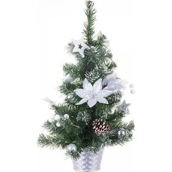 Vánoční dekorace Mini stromek MagicHome ozdobený stříbrný, květ, 30cm