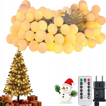 Vánoční dekorace 15M Vánoční světla LED GIRLANDA KOULE S DÁLKOVÝM OVLADAČEM V SADĚ 8 REŽIMŮ