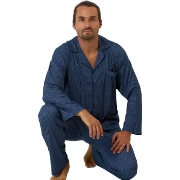 Pánské pyžamo Pánské luxusní pyžamo modré a šedé šrafované piky - druhá kůže 1PF0109 modrá xxl