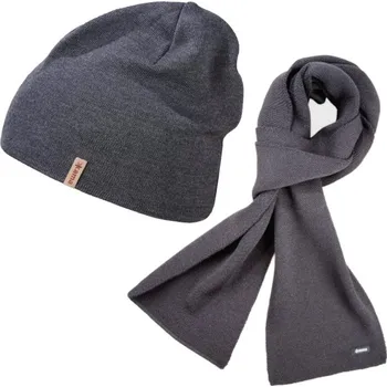 Čepice KAMA A153+S22 SET 1+1 pletená merino čepice+šála, tm.šedá