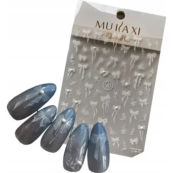 samolepka 5D Samolepky na nehty Bílé stuhy Zirkony S209