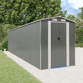 Zahradní stavba Kůlna domek, světle šedý, 192x772x223 cm, pozinkovaná ocel