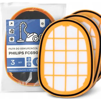 Filtr do vysavače 3x FILTR do VYSAVAČE Philips FC6904 Vzduchový Omyvatelný Výměnný EM-W
