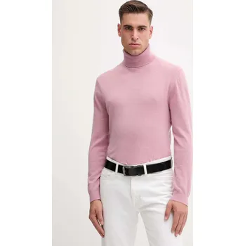 Pánský svetr Vlněný svetr United Colors of Benetton pánský, hnědá barva, s golfem, 1002U2180 34X, vel. L