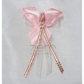 Svatební dekorace Vonička (vývazek) svatební - sv. růžová-zlatá s perlovým květem I