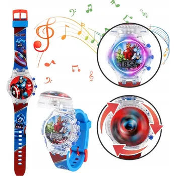 Hodinky Dětské hodinky OTOČNÉ chlapecké Kapitán Amerika Avengers + HUDBA LED