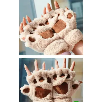 Rukavice Plyšové bezprsté rukavice "Kočičí Tlapky" | Hřejivé Kawaii Tlapky Barva: Bílá