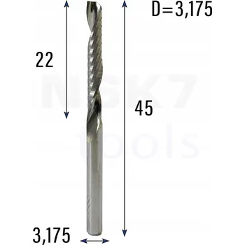 Vrták Univerzální jednobřitá fréza 1P | fi3,175 x 22 x 45 | VHM CNC | Leštěná