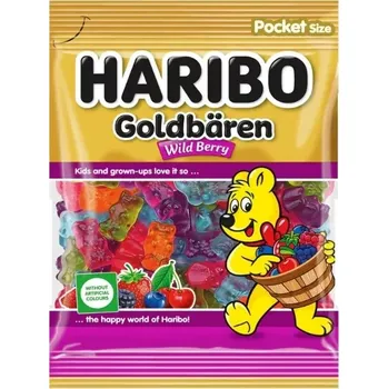 Bonbon Želé HARIBO 80 g medvídci GOLDBÄREN WILD BERRY fialové (haribo medvídci / 22 % ovocné šťávy / bez umělých barviv)