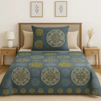 Povlečení Dvoudílné ložní povlečení, jednolůžko - Žlutá mandala v šedé