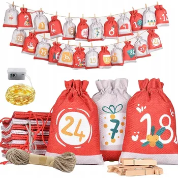 Vánoční dekorace Adventní kalendář Sáčky DIY Sada KOMPLET K Naplnění Vánoční 24