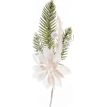 Vánoční dekorace Větvička MagicHome s květem, bílá, 23cm