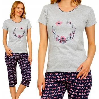 Dámské pyžamo Dámské bavlněné pyžamo 3/4 kalhoty krátký rukáv La Penna velikost M