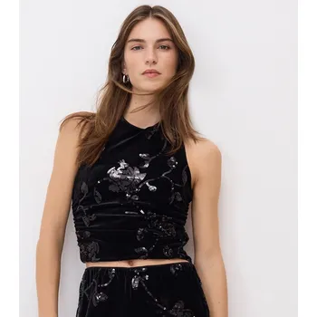 Dámské tričko Reserved - Top halter s flitry - černý - 502GA-99X - 502GA-99X-L