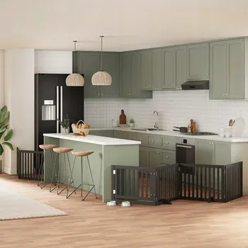 klec pro psa VidaXL Zábrana pro psy s dvířky skládací 8 panelů černá 640 cm topol