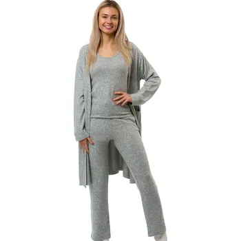 Dámské pyžamo Šedý melírovaný komplet župan a pyžamo - hřejivé 1G0754 šedá xl