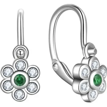 Náušnice Stříbrné náušnice kytičky se zelenými a čirými zirkony STNAD161F