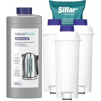 Náhradní díl pro kávovar 3x Sillar filtr do vody pro kávovary Delonghi + odvápňovač AquaFloow 500ml