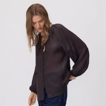 Dámské tričko Reserved - Halenka s příměsí viskózy - hnědá - 573EH-88X - 573EH-88X-XS