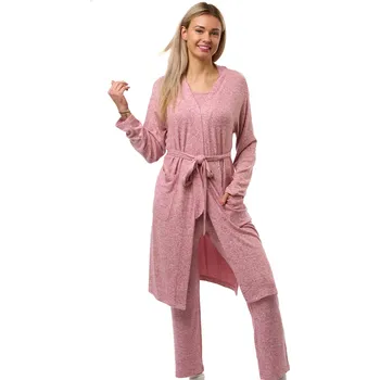 Dámské pyžamo Růžový melírovaný komplet župan a pyžamo - hřejivé 1G0760 růžová xl