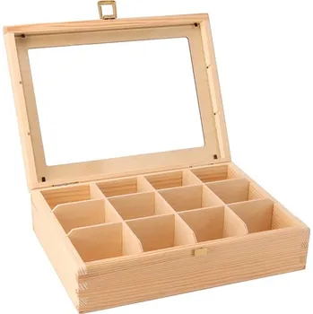 Dárková krabička Dřevěná krabička se sklem - 12 přihrádek