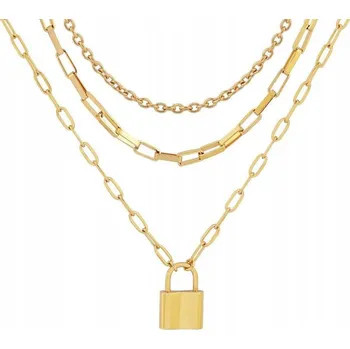 Náhrdelník Zlatý náhrdelník TROJITÝ řetízek zámek OCEL