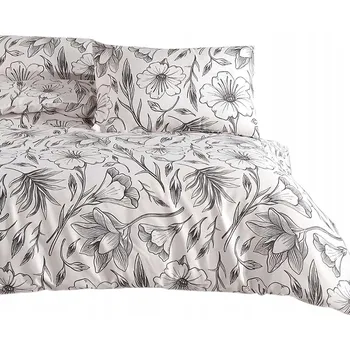 Povlečení Bavlněné Povlečení 160x200 satén 100% BAVLNA šedé s exotickými listy