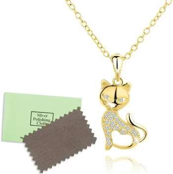 Náhrdelník ZLATÝ NÁHRDELNÍK KOČKA ŘETÍZEK PŘÍVĚSEK STŘÍBRNÝ