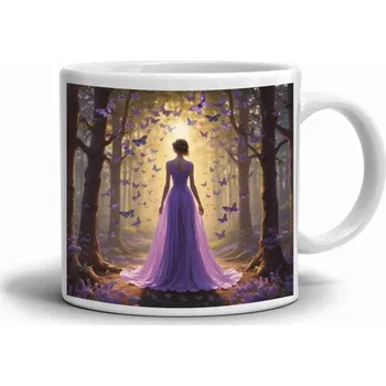 Bílý keramický hrnek 330ml s obrázkem - lesní princezna