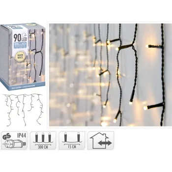 Vánoce Euro Habitat LED rampouchové osvětlení 90 LED - teplá bílá, pro interiér i exteriér, zelený kabel