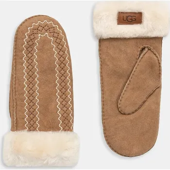 Rukavice Semišové rukavice UGG dámské, hnědá barva, 100907 88X, vel. L/XL