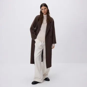 Dámský kabát Reserved - Klasický kabát s příměsí vlny handmade - tmavě hnědá - VZ739-89M - VZ739-89M-XS