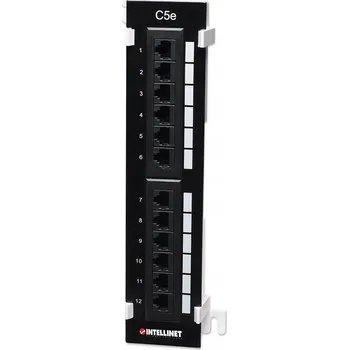 Patch panel Nástěnný patch panel 12 portů UTP kat. 5e černý
