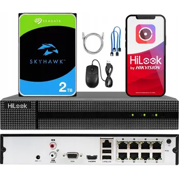IP kamera IP záznamník NVR-8CH-5MP/8Pdo pro PoE kamery HiLook 8kanálový + 2TB disk Skyhawk