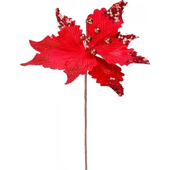 Vánoční dekorace Květ Poinsettia MagicHome červený, 31cm