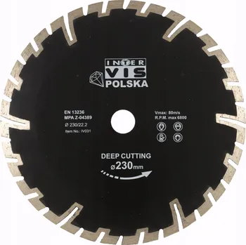 Řezný kotouč Diamantový kotouč Inter-Vis IVDBDCUT230222Y 230x22,2 mm