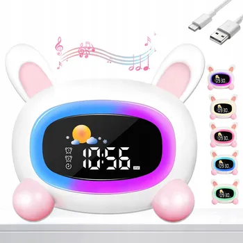 Budík BUDÍK ZAJÍČEK S FUNKCÍ ODLOŽENÍ, 6 ZVONĚNÍMI A REŽIMEM SPÁNKU PRO DĚTI bílá